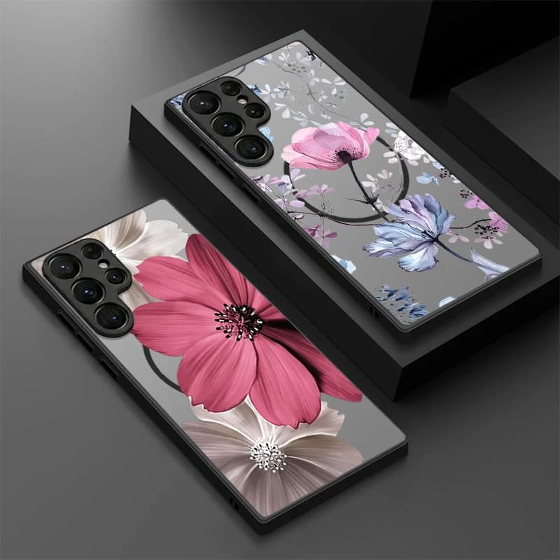 Custodia Magnetica per Telefono con Motivo Floreale Realistico per Samsung Galaxy S26 S23 S24 Ultra S25 FE S22 Plus S25 Edge, Cover Rigida Compatibile con MagSafe