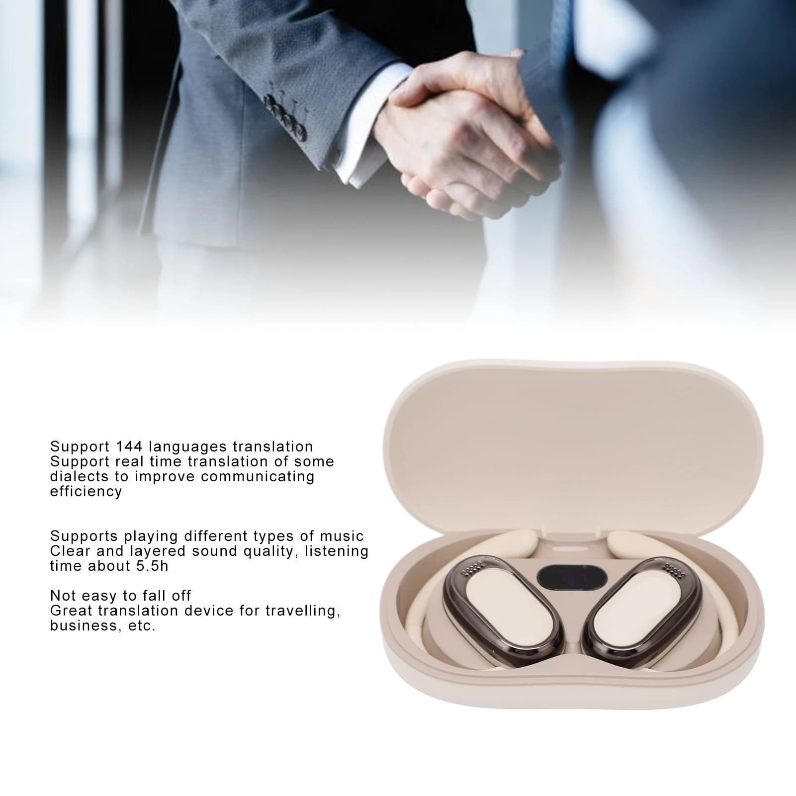 Language Translator Directory Light Sound in real time Wireless Bluetooth 5.4 Reproduction of music with charging case for companies