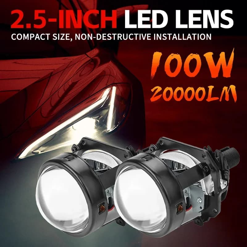 2.5 pollici 100W Bi-Led Lente del proiettore Ha condotto la luce per H4 H7 9005 9006 Lampadine per fari auto Fascio alto e basso 6000K Diodi Turbo H7 Tuning