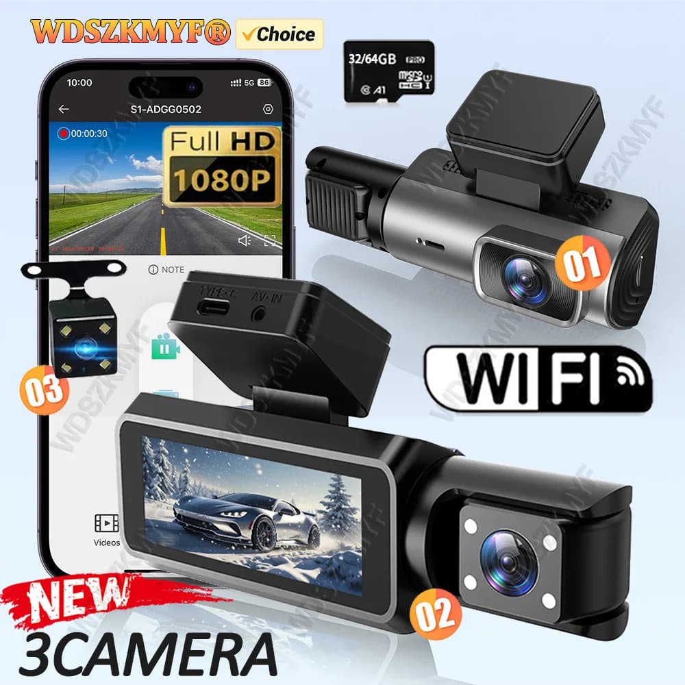 WIFI APP Dash Cam for Car 1080P Video Recorder 2/3 Channels Dashcam Auto DVR Camera for Front View Posterior Car Parking Monitor