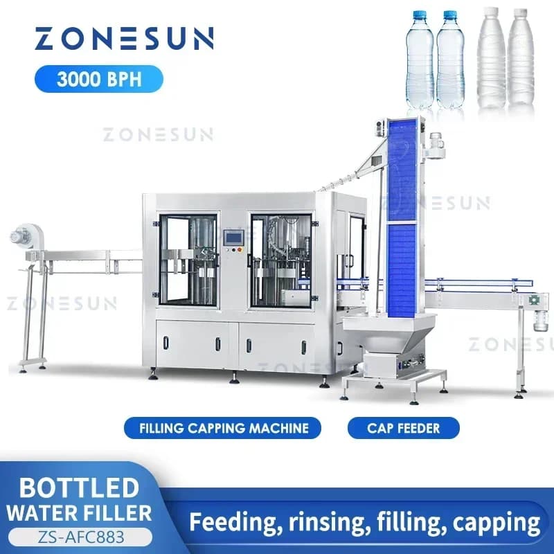 ZONESUN ZS-AFC883 Sistema Automatico di Riempimento Acqua Minerale 3 in 1 Macchina per Risciacquo, Riempimento e Tappatura Bottiglie per Bevande