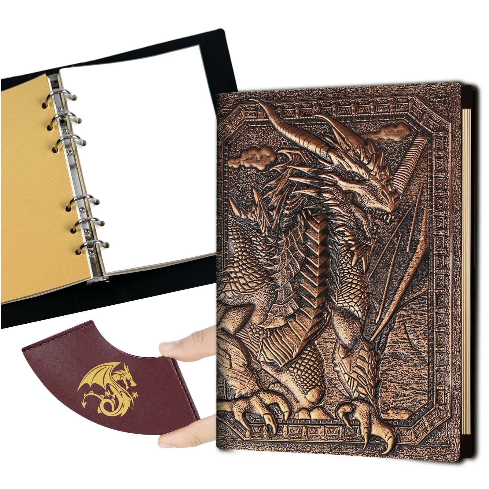 DND Notebook/Journal, Unique 400 Page Book with 3D Leather Refillable for dungeons and dragons D&D dice accessories Role Playing