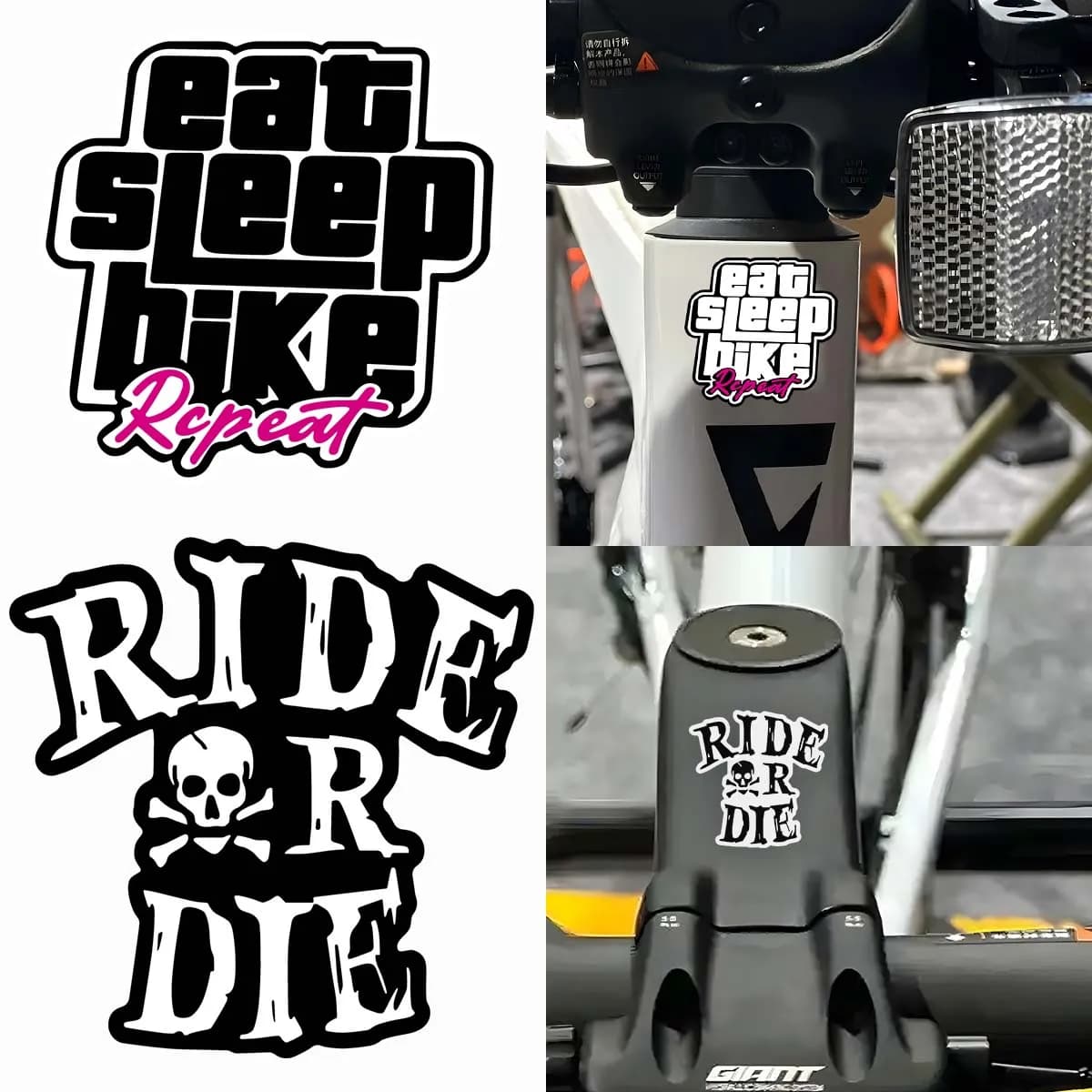 2PCS Ride Or Die Eat Sleep Bike Repeat Waterproof Vinyl Sticker Decal for Bicycle Frame Helmet MTB Road Bike DIY Cycling Decor