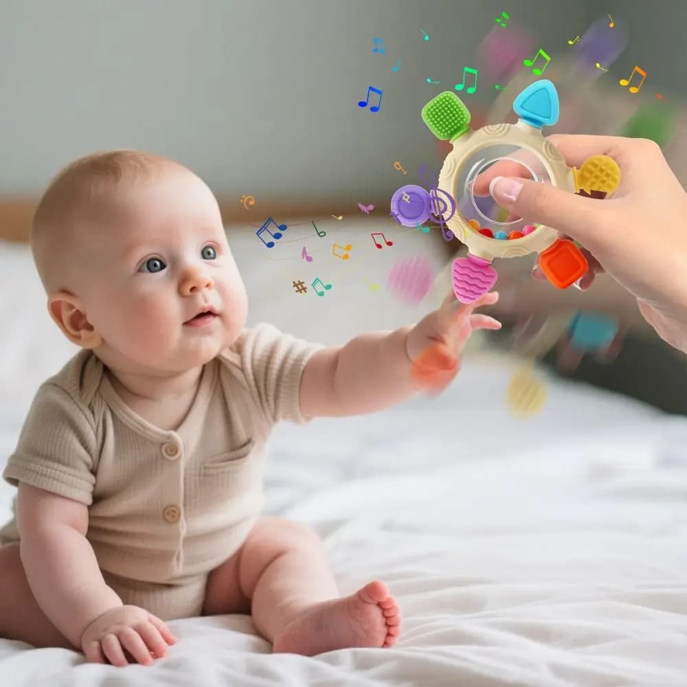 Anelli per dentizione premium senza BPA Silicone da masticare Lenitivo Design di sollievo sensoriale Lenitivo per gengive dolorate Sollievo per massaggiagengive 6-12 mesi