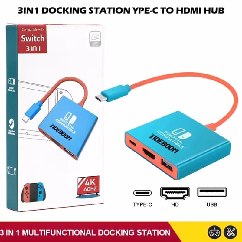 Nuovo Dock 3 in 1 per Switch, Dock TV per Switch 2/Switch OLED, Stazione di Docking Portatile Type-C a HDMI, Hub USB 3.0