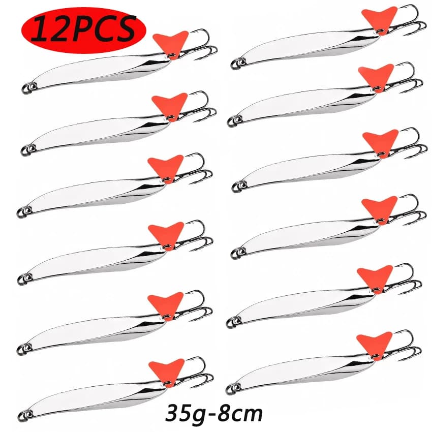 12 pz Spinner In Metallo Cucchiaio Esche Da Pesca Alla Trota 5g-65g Esca Dura Paillettes Esca Artificiale Cucchiaio Invernale Richiamo di Pesca Sul Ghiaccio esche
