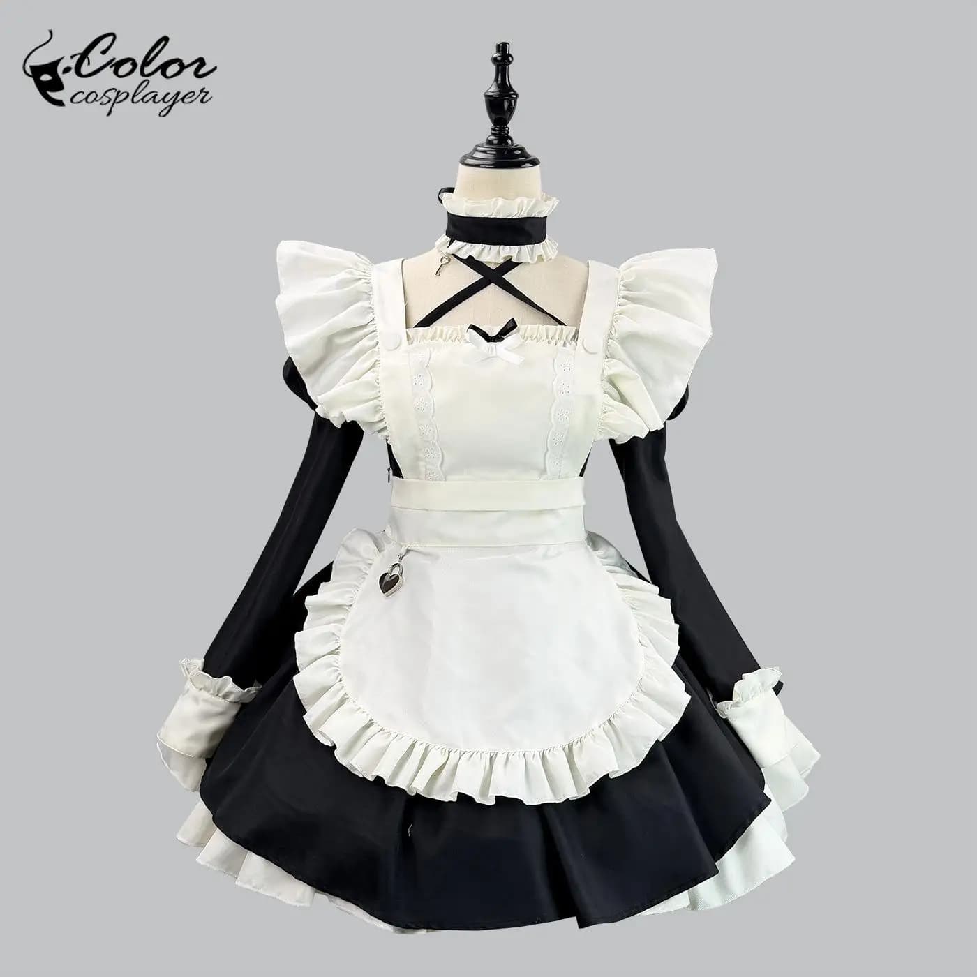 Nuovo dolce gotico cameriera costume cosplay pizzo manica a sbuffo lolita anime gioco vestito nero rosso vestito abito a maniche lunghe servo veste