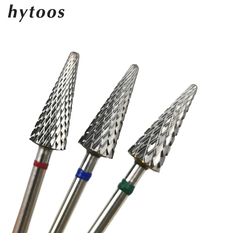 HYTOOS fresa in metallo duro a forma di cono per trapano per unghie per Manicure Rotary Burr strumento per accessori per trapano elettrico