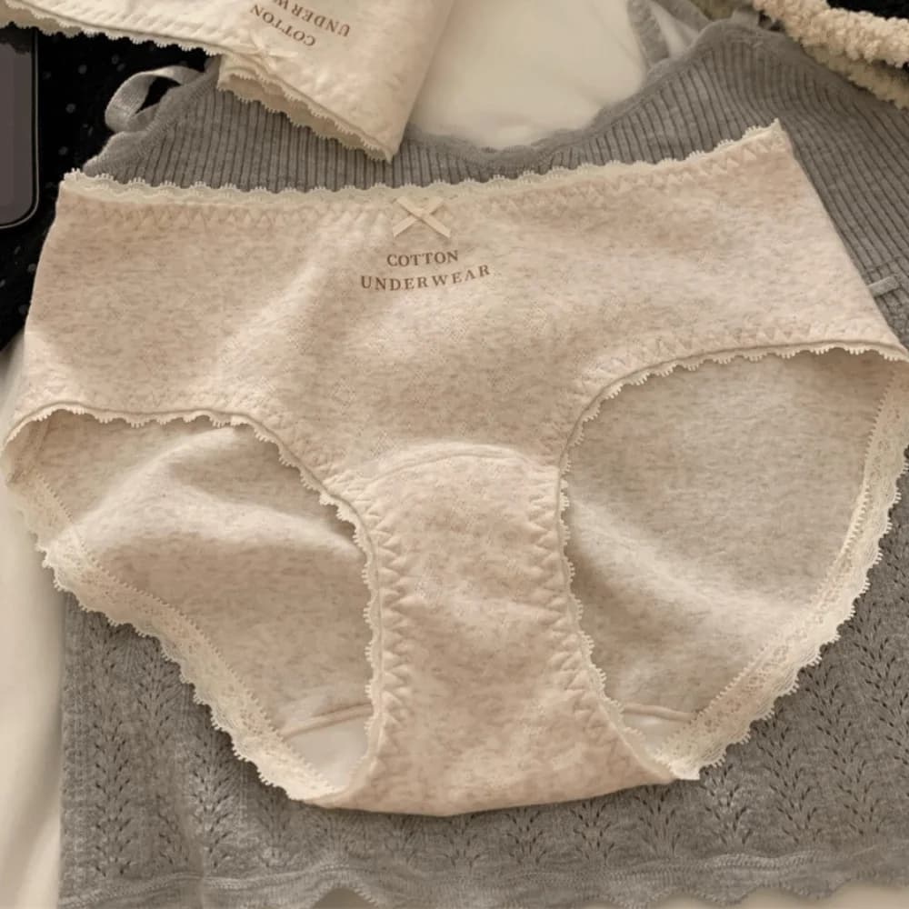 Slip da donna in cotone con fiocco e pizzo, semplici e comodi, a vita media