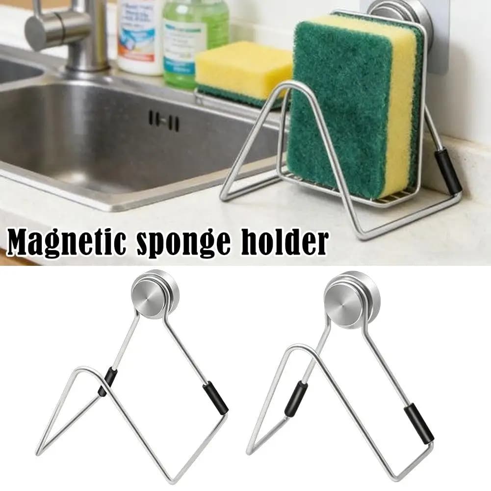Magnetic Sponge Holder for Kitchen Sink Stainless Steel Drain Rack Detachable Cleaning Cloth Shelf Dish Drainer