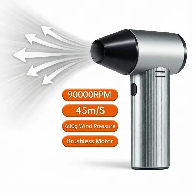 Portable vacuum cleaner with brushless motor, turboventilator, handheld electric hair dryer, wind pressure for cleaning the car