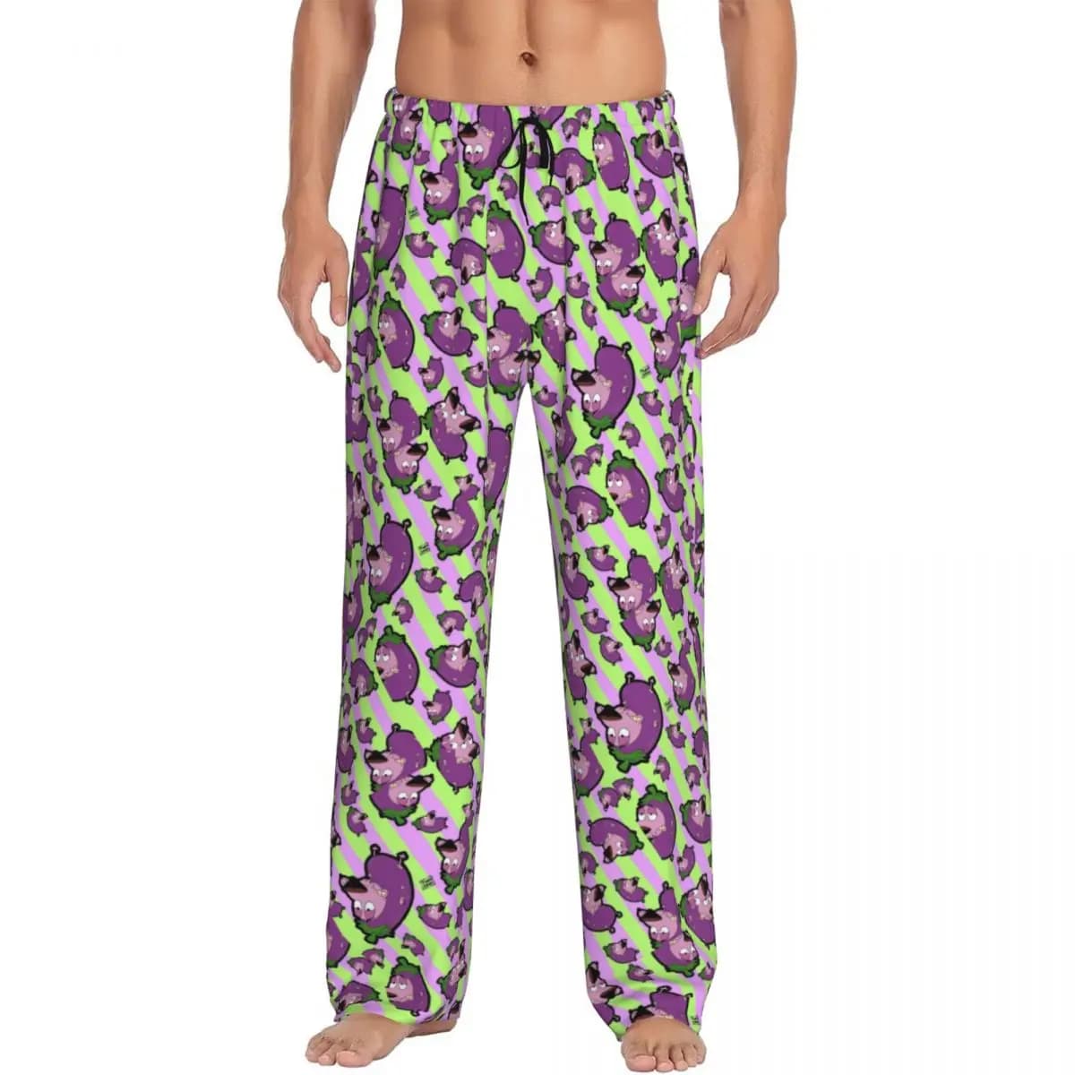 Pantaloni del Pigiama Personalizzati 'C-Courage The Cowardly Dog' per Uomo, Abbigliamento da Notte Elasticizzato con Tasche