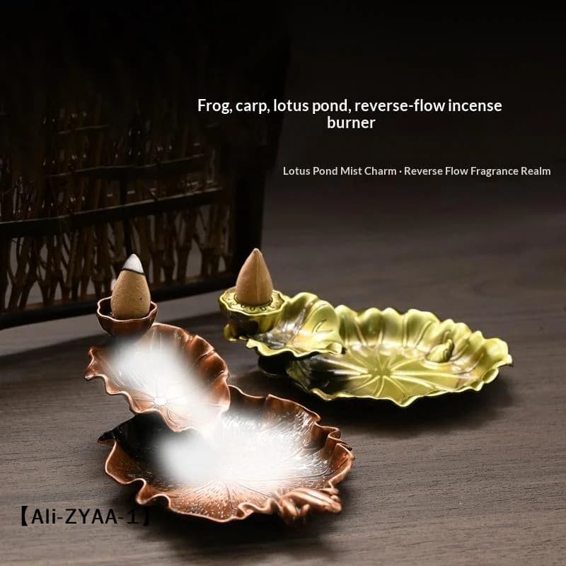 【A】Household Alloy Lotus Pond Frog Backflow Incense Burner Antique Tea Ceremony Sandalwood Metal Incense Sticks Holder Reverse