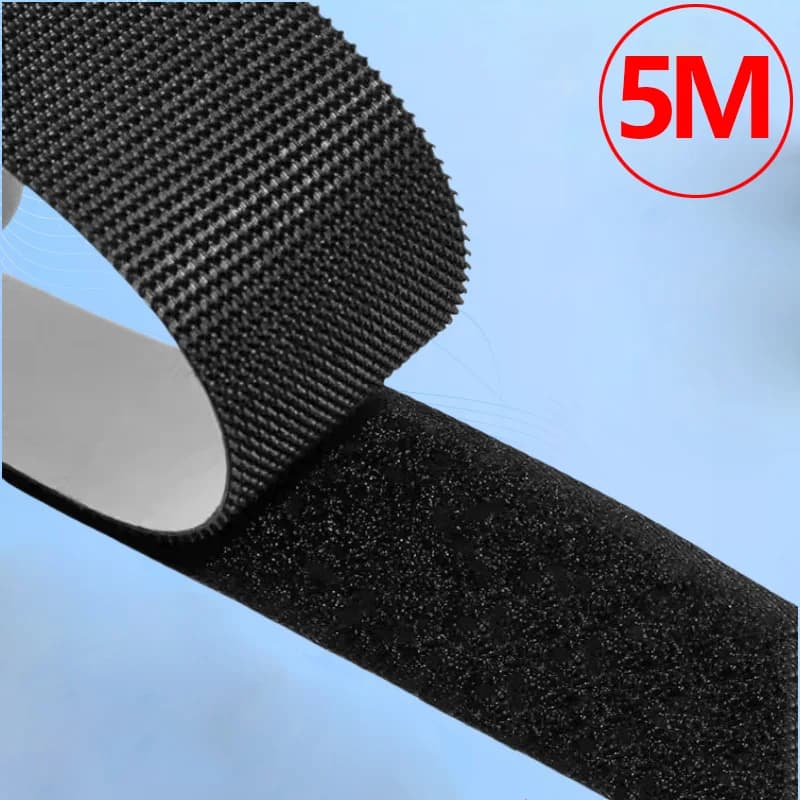 1/2/5M Strong Self Adhesive Fastener Hook and Loop Strips with Glue Double-Side Mounting Tapes DIY Craft Accessories 20mm Black