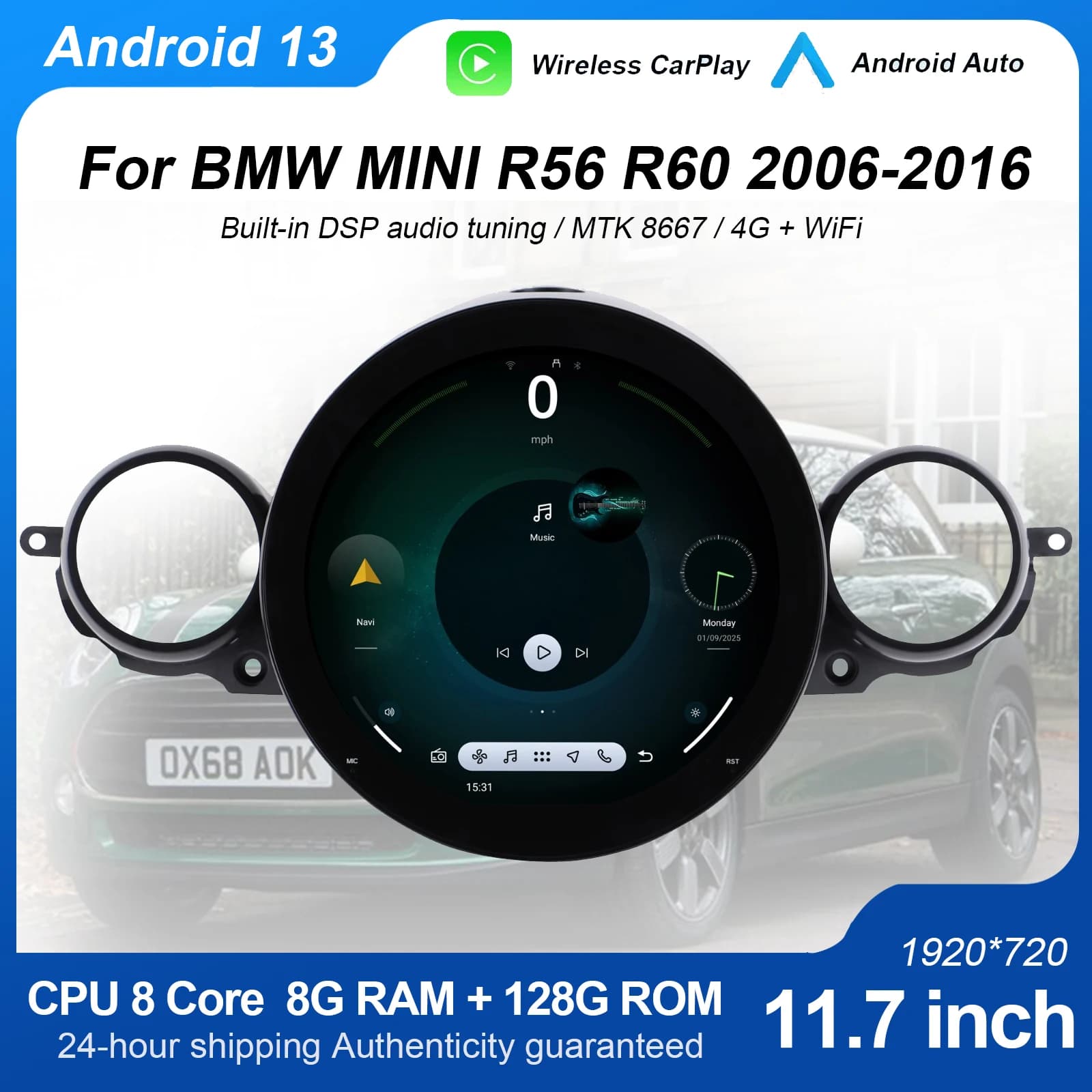 Autoradio Android 15 per BMW MINI R56 R60 2007-2016 Lettore multimediale Supporta CarPlay, Android Auto, Navigazione GPS