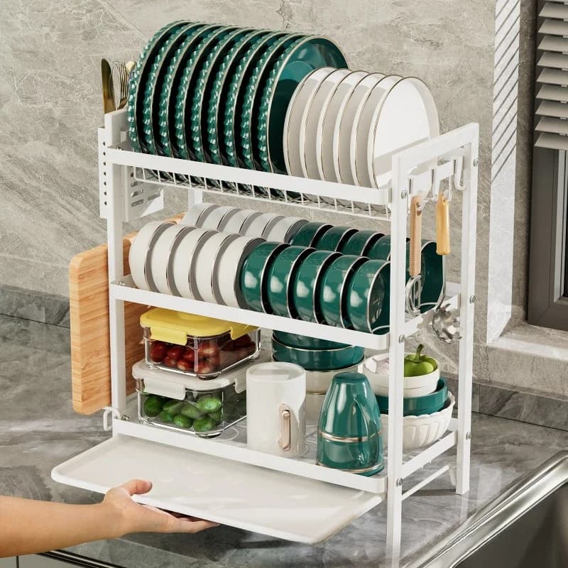 Durable Kitchen Dish Drain Rack Tableware Pot Lid Cutting Board Shelf Drain Basket Sink Tableware Storage Rack