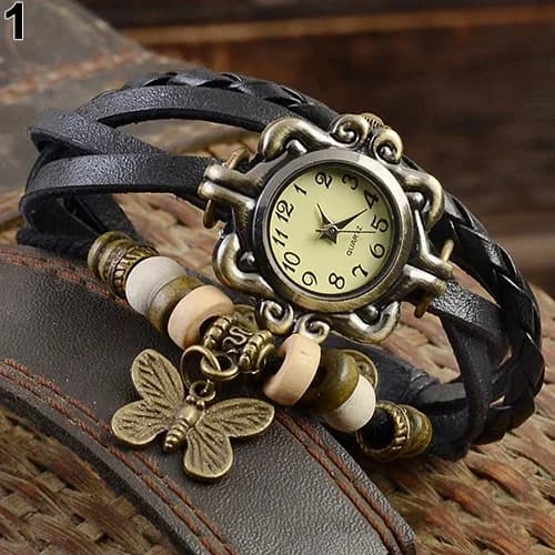 Women's Casual Vintage Multilayer Wrist Watch With Black Leather Wrist Watch Montre Femme Relogios 2023 Hot