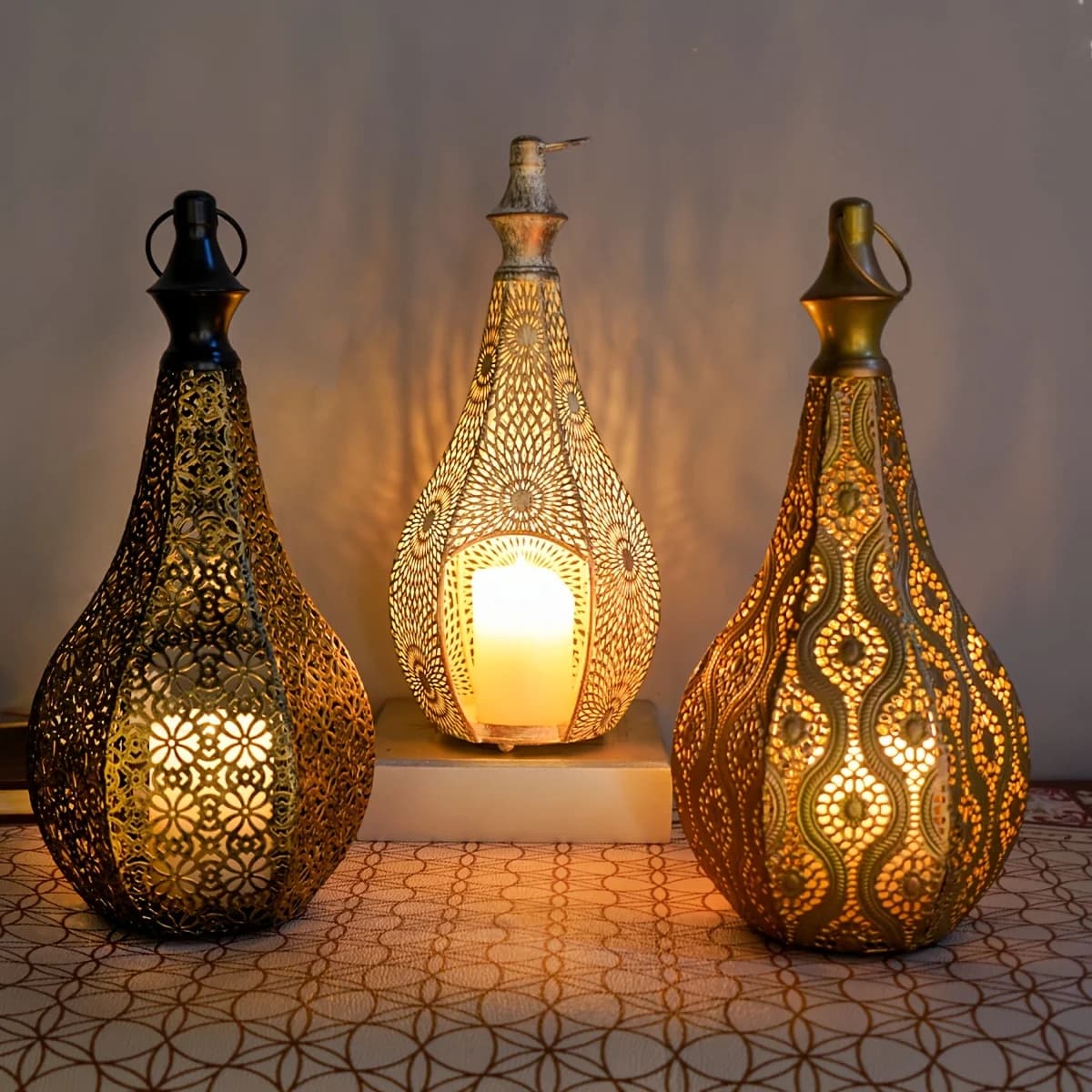 Elegant Metal Lantern Candle Holder - Decorative Tabletop Lantern for Home, Perfect for Chinese New Year & Ramadan Celebrations