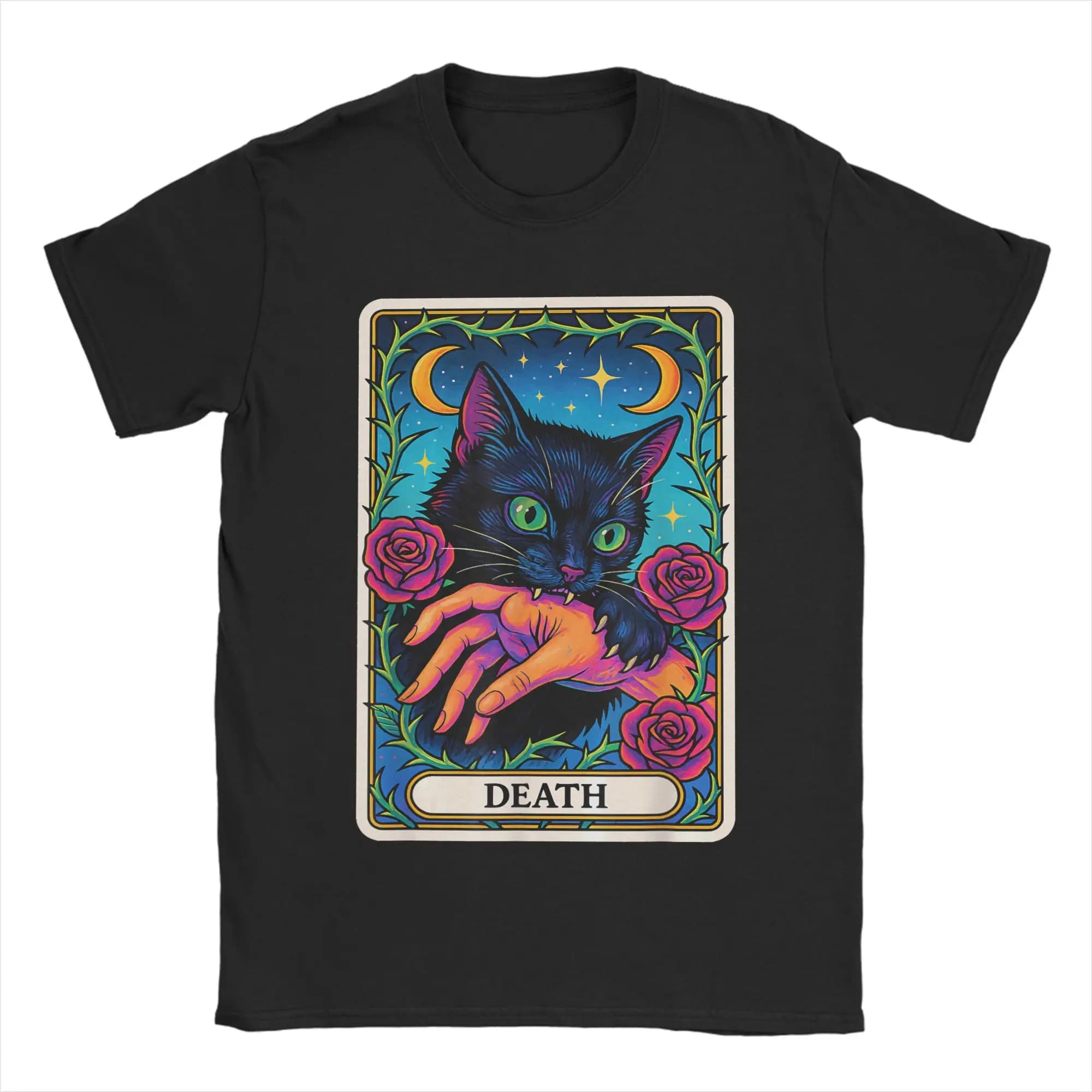 T-shirt da uomo Tarot Card Cat Awesome 100% cotone T-shirt a maniche corte con scollo rotondo Abbigliamento per adulti