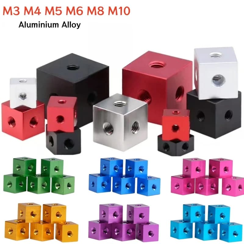 M3 M4 M5 M6 M8 M10 Lega di alluminio Anodizzato Cubo Connettore Staffa di fissaggio Distanziatore quadrato Standoff Tee 6 vie, Accessorio stampante 3D