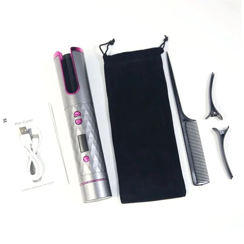 Arricciacapelli Rapido con Display LCD USB, Ferro Arricciacapelli Rotante Senza Fili, Strumenti per Acconciature