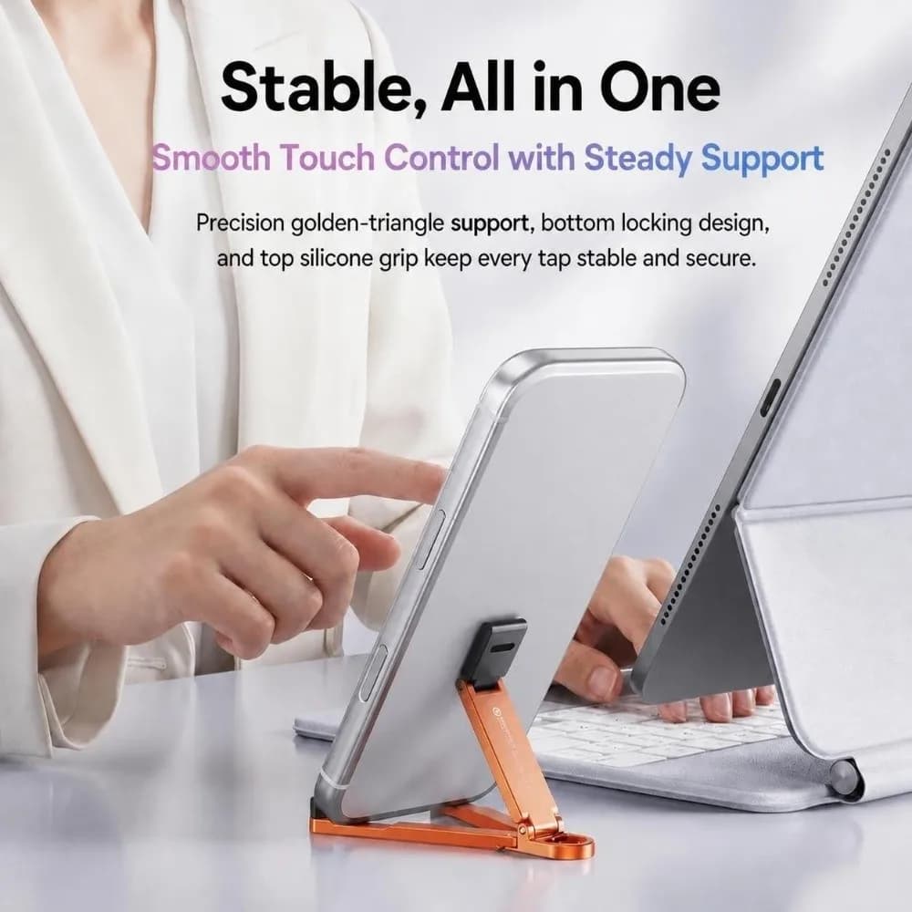 Foldable Mini Keychain Phone Stand Multi-Angle Adjustable Hands-Free Cell Phone Holder with Hook Lightweight EDC Travel Stand