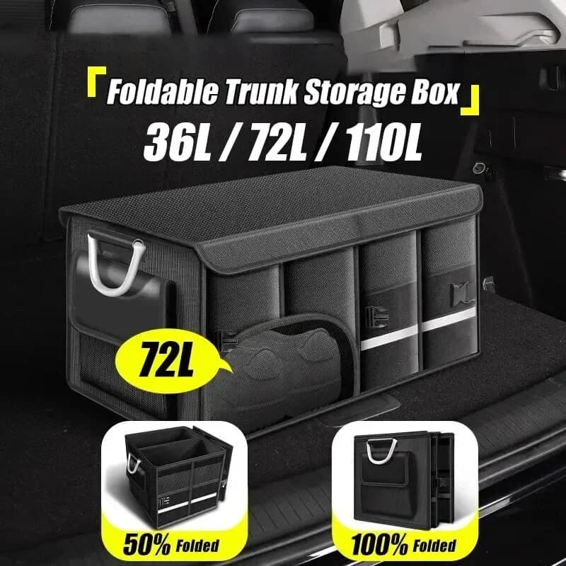 Foldable luggage storage box, waterproof Oxford fabric, 110 litre capacity car organizer, for camping/fish, easy to carry