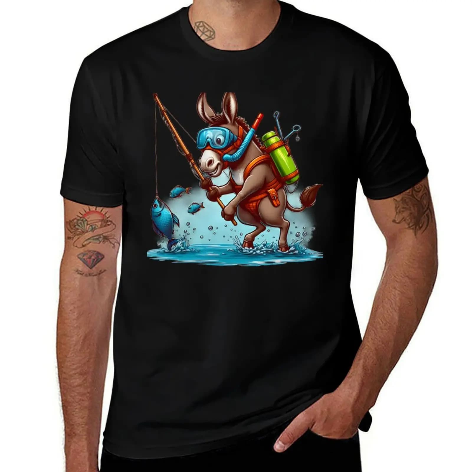 Whimsical Donkey Adventures: Snorkeling and Fishing T-Shirt Halloween Casual T-Shirt