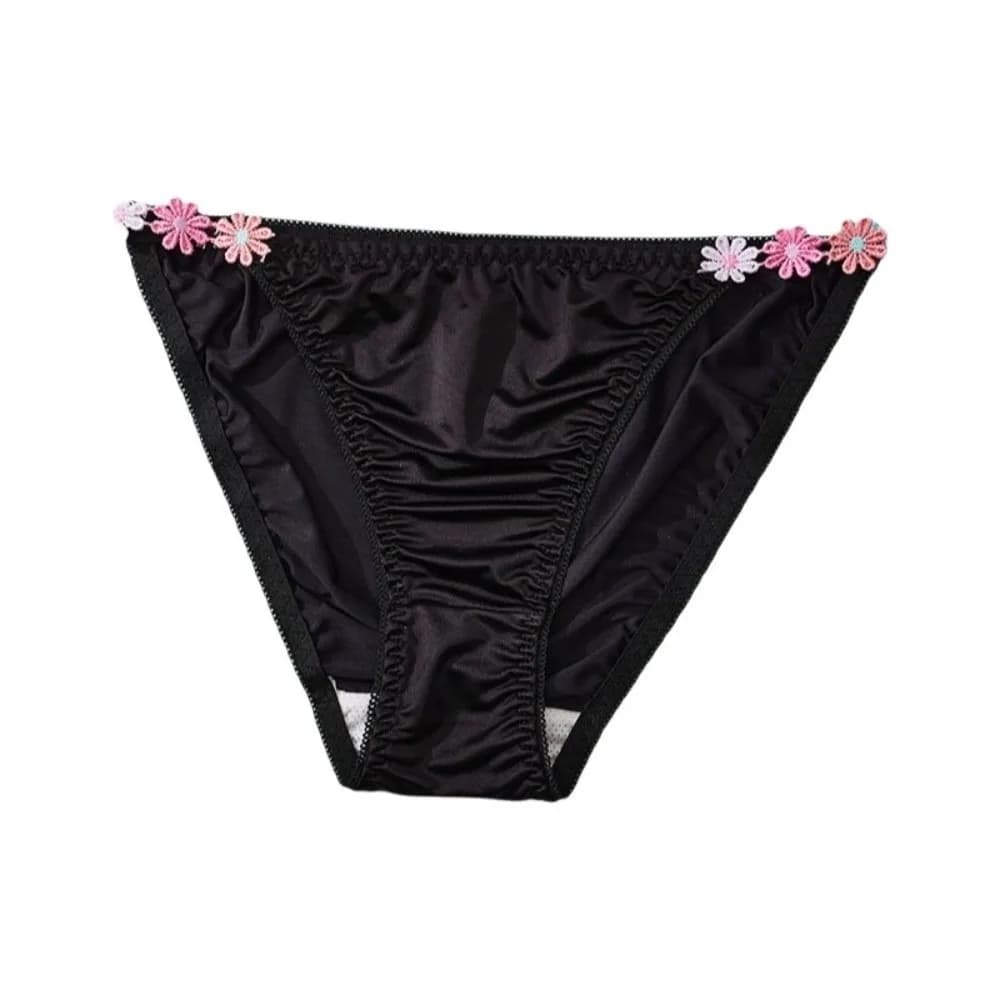 Simple Low Waist Satin Silk Briefs Underpants Breathable Floral Panties Cotton Crotch Women's Underwear Gifts