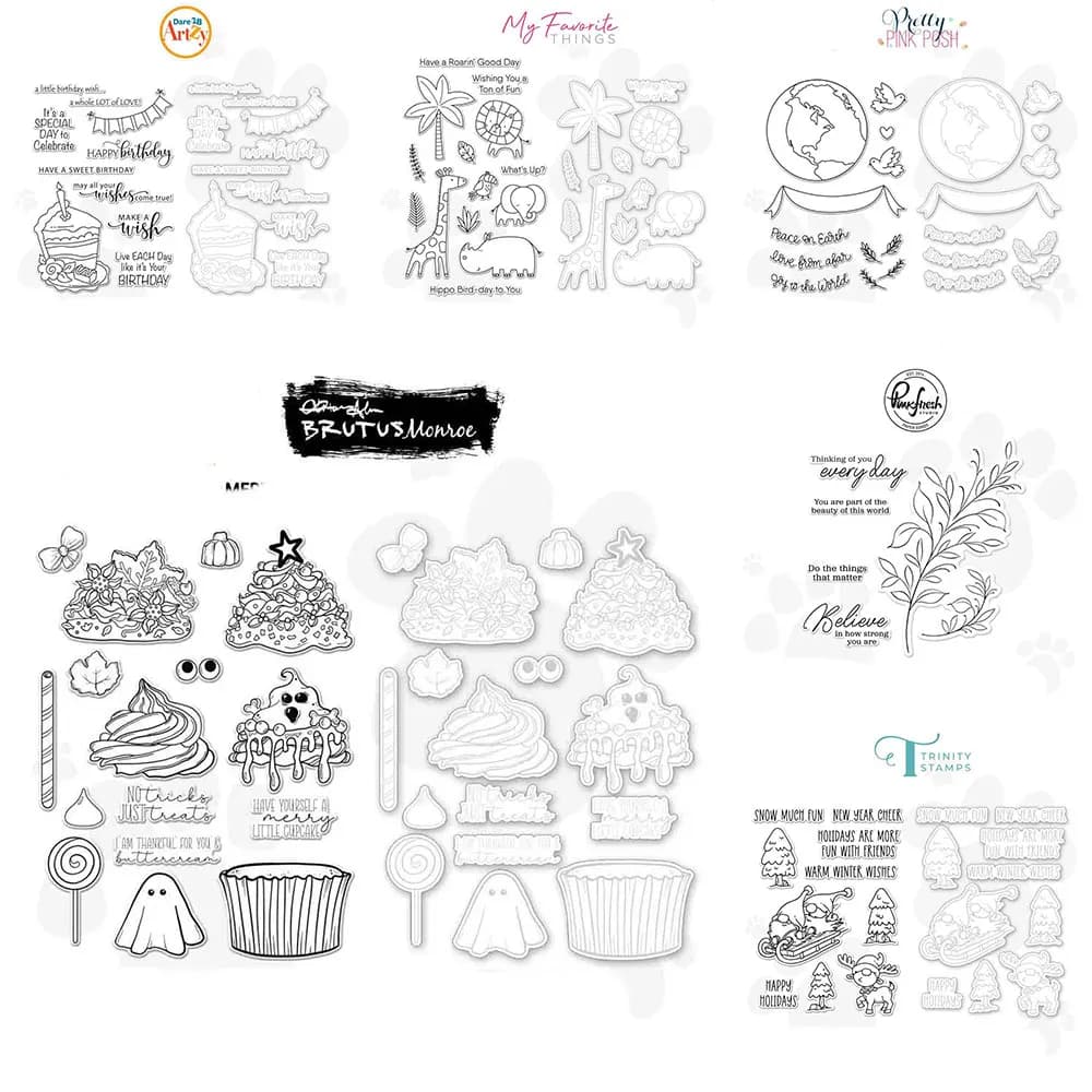 Birthday & Celebration Tropical Animal & Nature Halloween & Winter Themed Clear Stamps & Dies Set for Card Making Scrapbooking