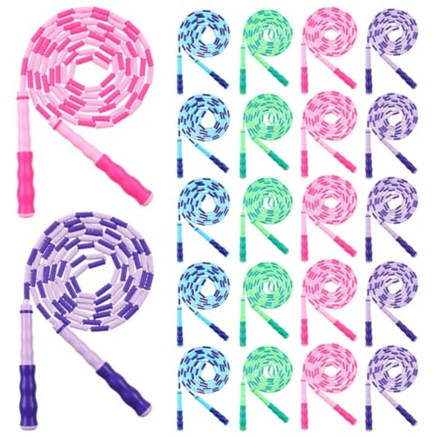 Pack of 20 Cords for Jump Adjustable 2.8 Meters with Soft Beads, No Groviles, for Adults, Women, Men, Training, Exercise, Fitness, Weight Loss