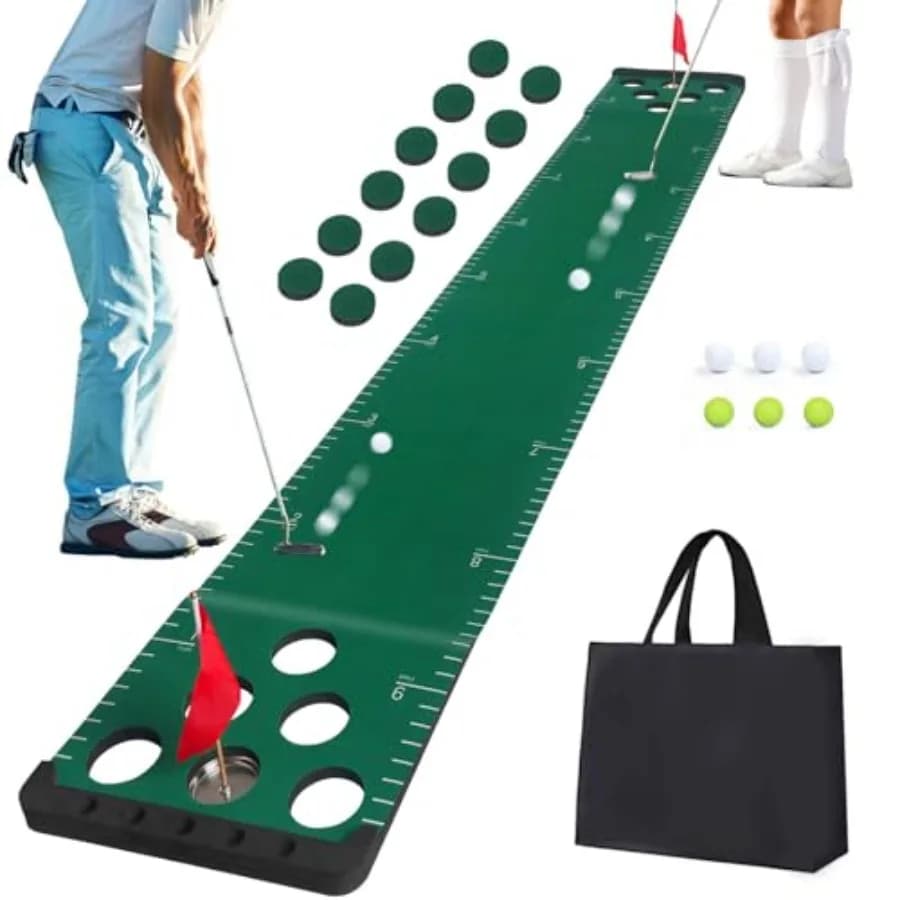 Set da gioco Golf Putting, Tappetino da gioco Putting Green Pong con 6 palline, 1 borsa portatile, 2 bandiere e coppette per interni ed esterni