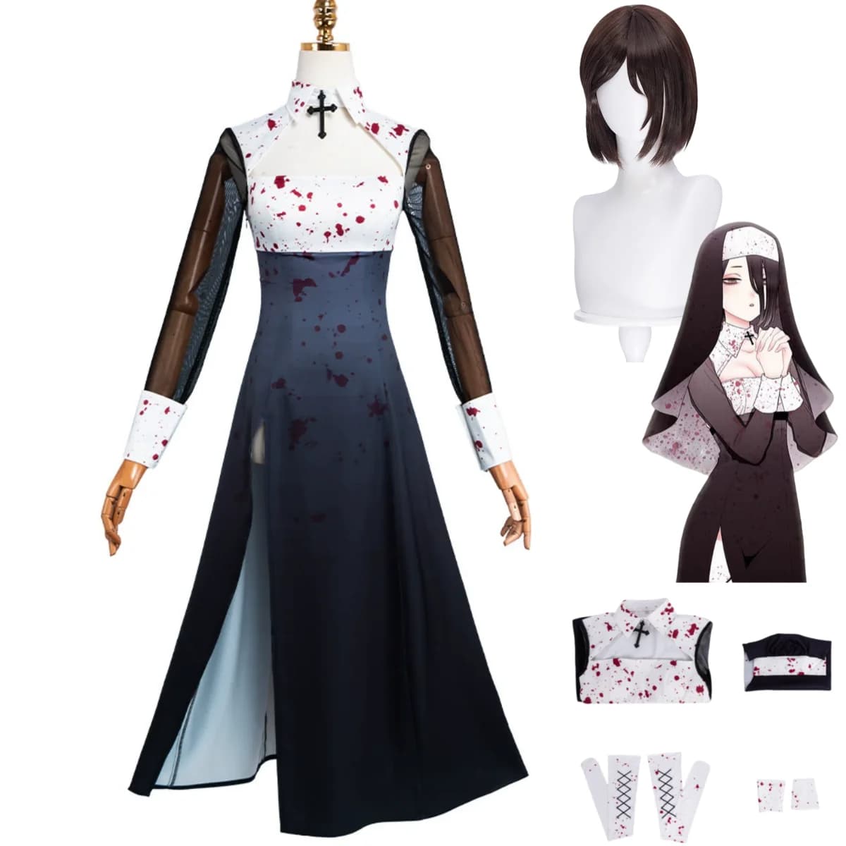 Anime My Dress-Up Darling Kitagawa Marin Costume Cosplay Suora Dress White and Black Wig Woman Dress Sexy Christmas Carnival Dress