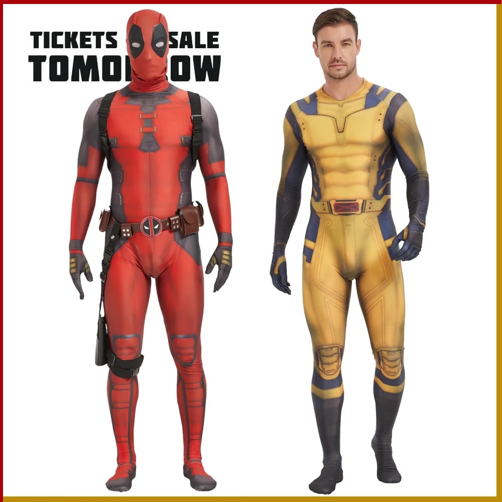 Deadpool 3 Wolverine Cosplay Spandex Zentai Deadpool Tuta Costume di Halloween Vestito Cintura Copricapo Maschera Spada Fondina Cosplay