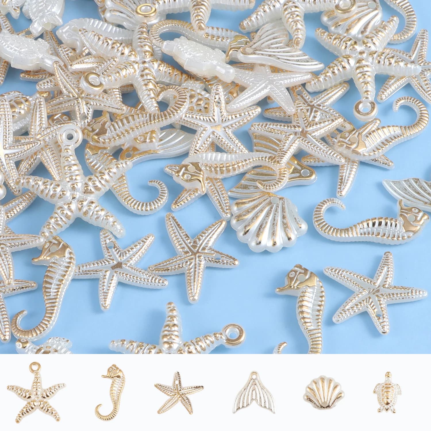 30 pezzi di ciondoli assortiti a tema oceano con perle, conchiglie e stelle marine per gioielli fai da te, accessori per bracciali e orecchini