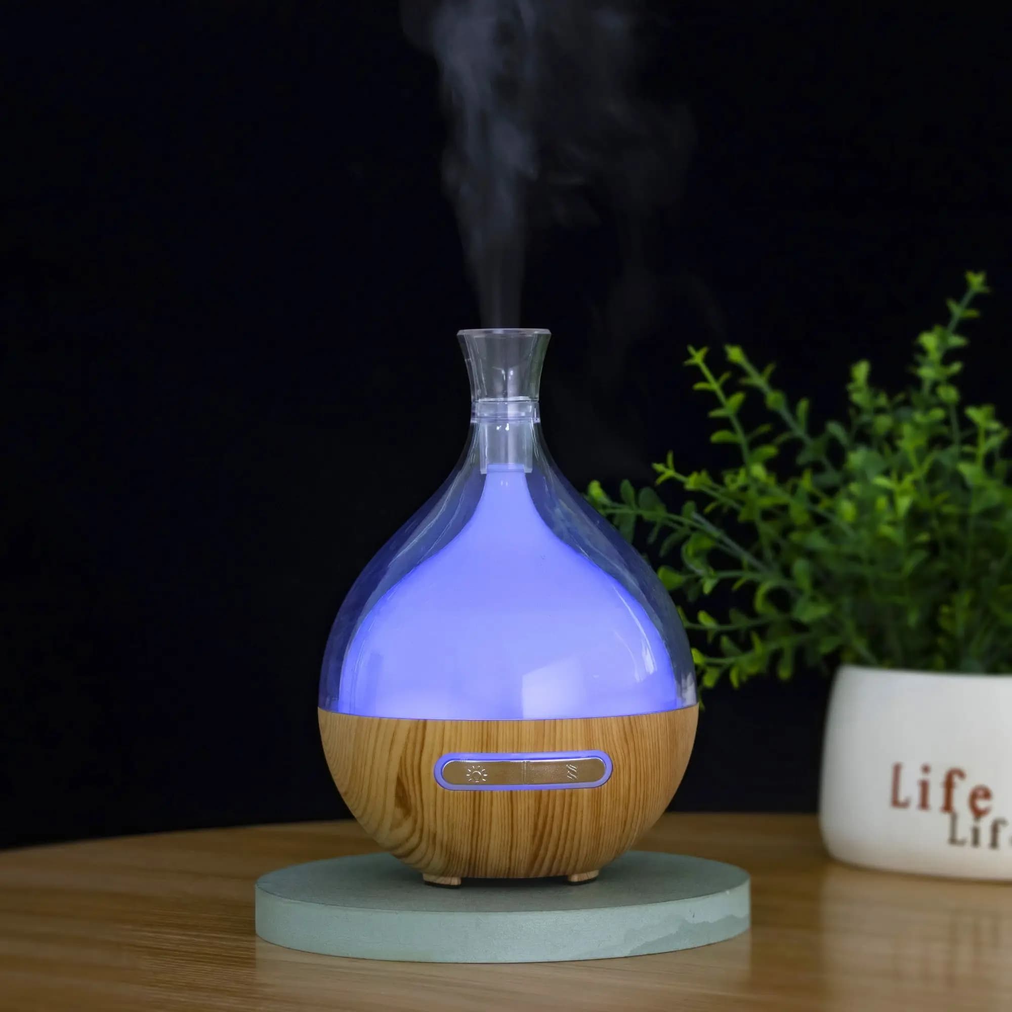 80Ml Mini Desktop Silent Night Light Diffuser, USB Plug in Ultrasonic Wood Grain Aromatherapy Machine Spray