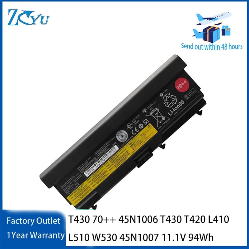 T430 70++ 45N1006 Laptop Battery for Lenovo ThinkPad T430 T420 L410 L510 W530 45N1007 etc 11.1V 94Wh