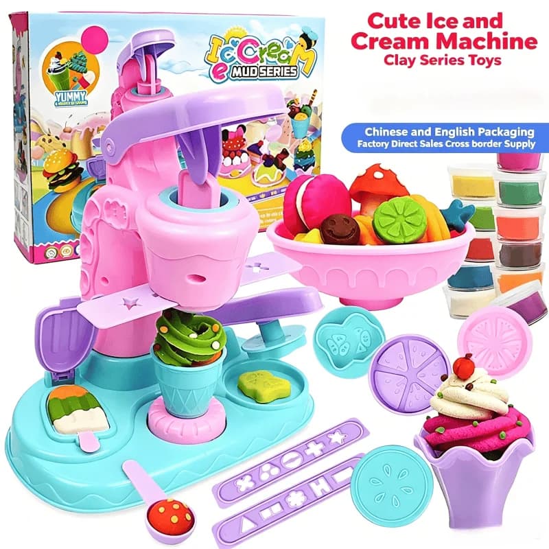 Macchina per Gelato e Pasta per Bambini, Kit di Argilla Colorata e Slime Fai-da-Te, Giocattolo Educativo con Stampi per Plastilina, Regalo di Compleanno