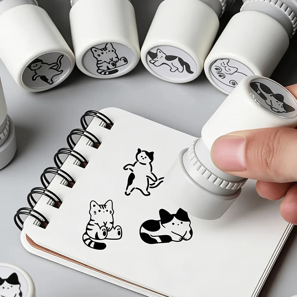 Cute Cat Self-Inking Stamp Set: Mini Portable for Journaling, Card Decorating, Note Marking, for Students And Stationery Lovers.