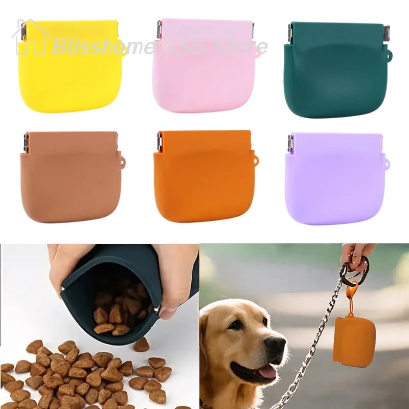 【S】Silicone Dog Treat Pouch Portable Pet Snack Bag Easy To Clean Waterproof For Outdoor Training With Secure Lock Dog Food