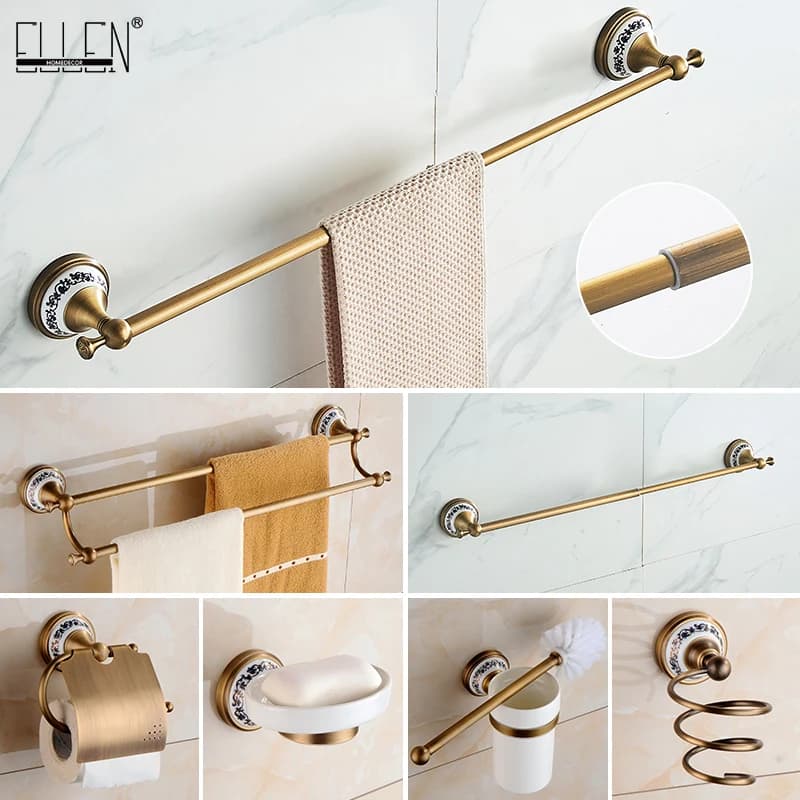 Bronzo antico Set Accessori Per Il Bagno Mensola del Tovagliolo Tovagliolo di carta Igienica Titolare Supporto di Carta Rove Gancio di Ceramica Prodotti Per Il Bagno EL3100