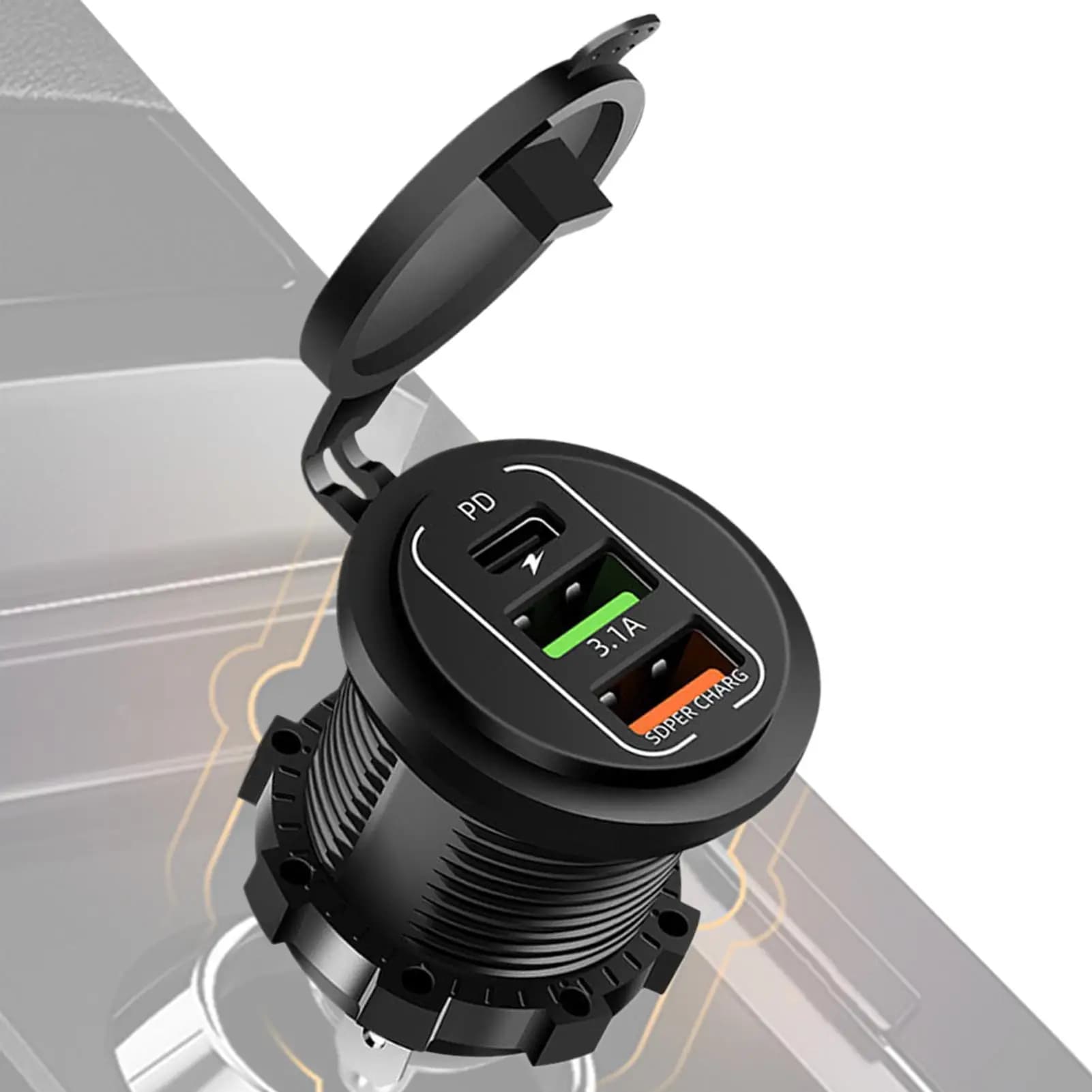 Caricabatterie da auto a 2 porte, adattatore per ricarica rapida telefono per camion, casa, camper, moto, yacht, guida, viaggi, uso quotidiano