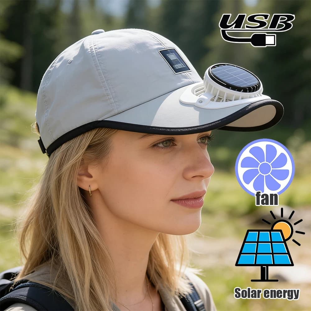 Cappello Estivo per Adulti con Ventola Integrata a Energia Solare, Traspirante in Rete, Protezione Solare, Visiera per Esterni, Rinfrescante, per Uomini e Donne