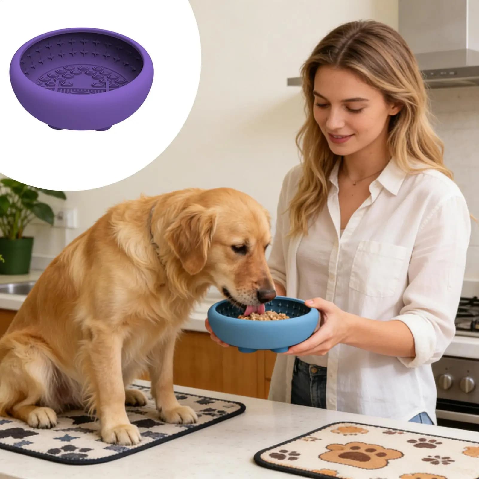 Ciotola per Cani e Gatti, Ciotola per Alimentazione Lenta, Ciotola in Silicone Antiscivolo con Forte Ventosa per Cuccioli e Animali Domestici