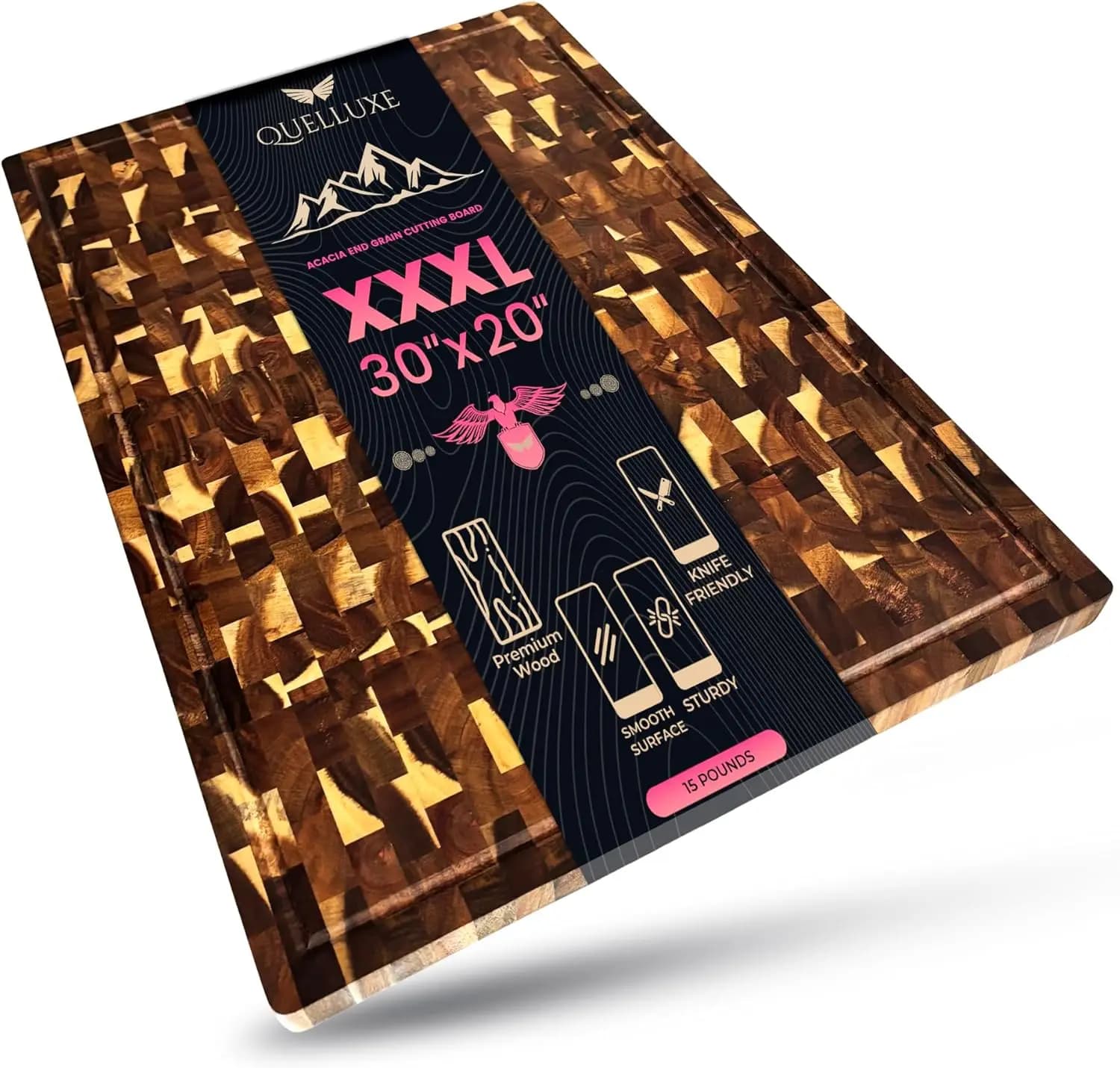 Tagliere in legno di acacia con venatura longitudinale 30" x 20", coprifornello extra large, blocco da macellaio resistente per carne e salumi
