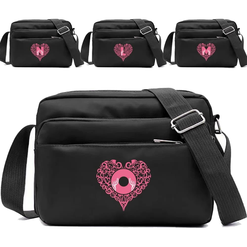 New Simple Black Storage Bag Portable Multi-layer Travel Leisure Love Letter Series Printing Pattern One Shoulder Crossbody Bag