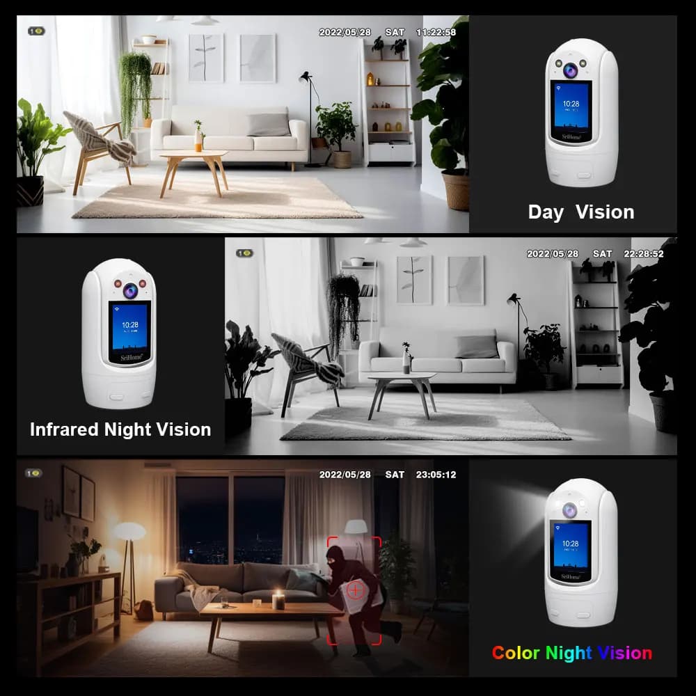 Schermo IPS da 2,4 pollici Videotelefono da 2MP 1080P Chiamata con un tasto Telecamera dome IP PTZ wireless AI Rilevamento umanoide Baby monitor di sicurezza
