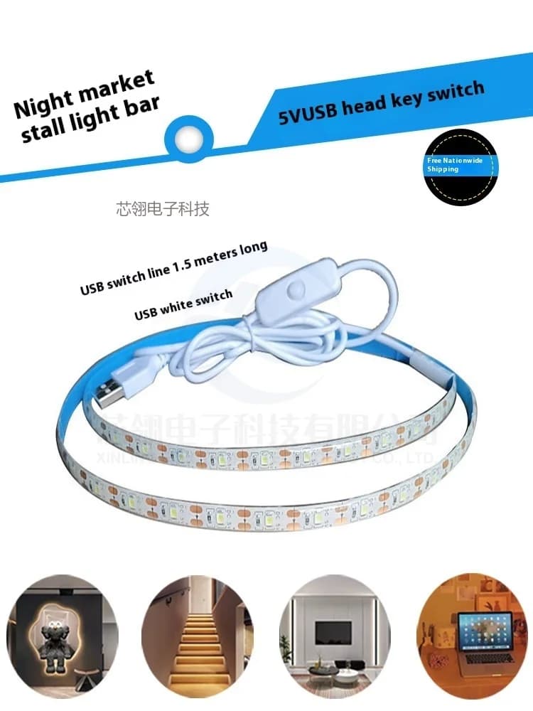 Interfaccia USB 5V, striscia luminosa flessibile a bassa tensione, interruttore tattile a pulsante LED, autoadesivo, impermeabile, un pezzo al metro