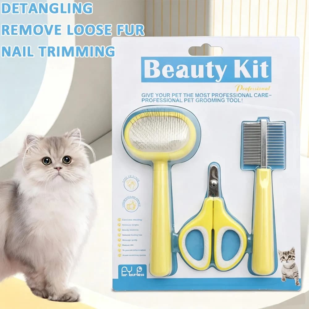 Pet Grooming Kit For Dogs Cats Slicker Brush Comb Nail Clipper Set Shedding Hair Removal Grooming Tools
