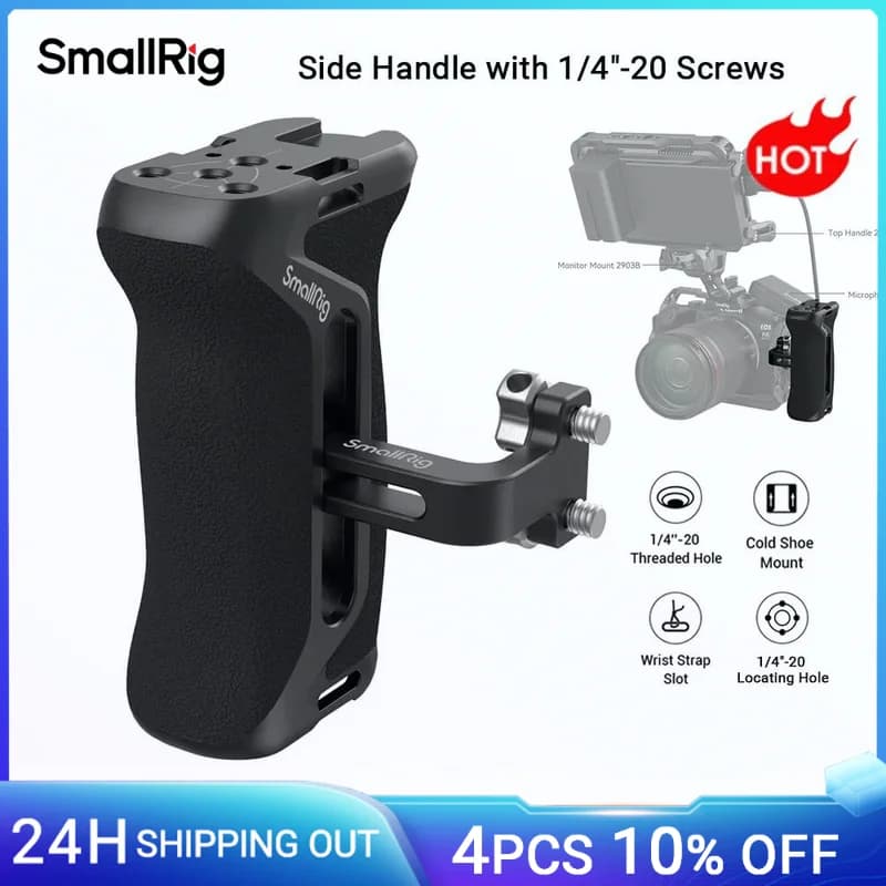 Maniglia laterale SmallRig con viti da 1/4 "-20 impugnatura universale in Silicone in alluminio per gabbia per fotocamera DSLR, con supporto per scarpe fredde-4015